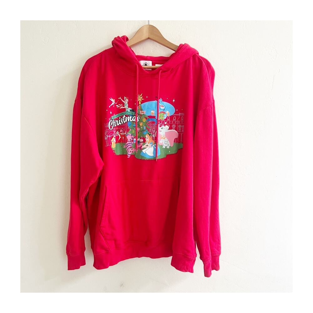 Disney Parks Holiday Christmas Hoodie Women's 2XL Red Fleece Characters